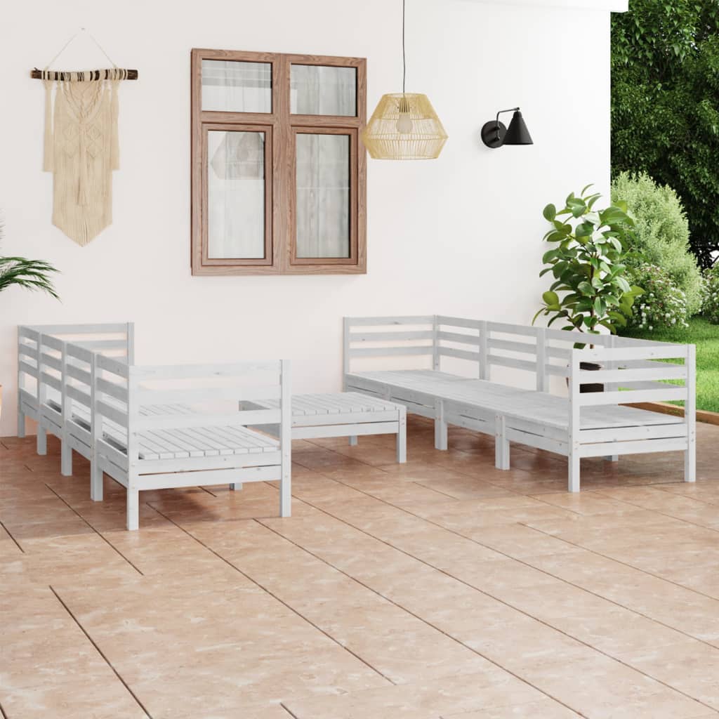 9-tlg. Garten-Lounge-Set Weiss Massivholz Kiefer